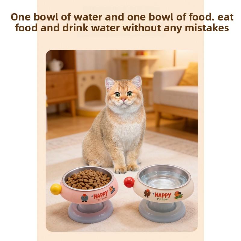 2-Pack Pet High-Booth Bowls, Stainless Steel Cat Bowl Dog Bowl Food Bowl, Cervical Protection Anti-Tip Water Bowl, Pet Supplies