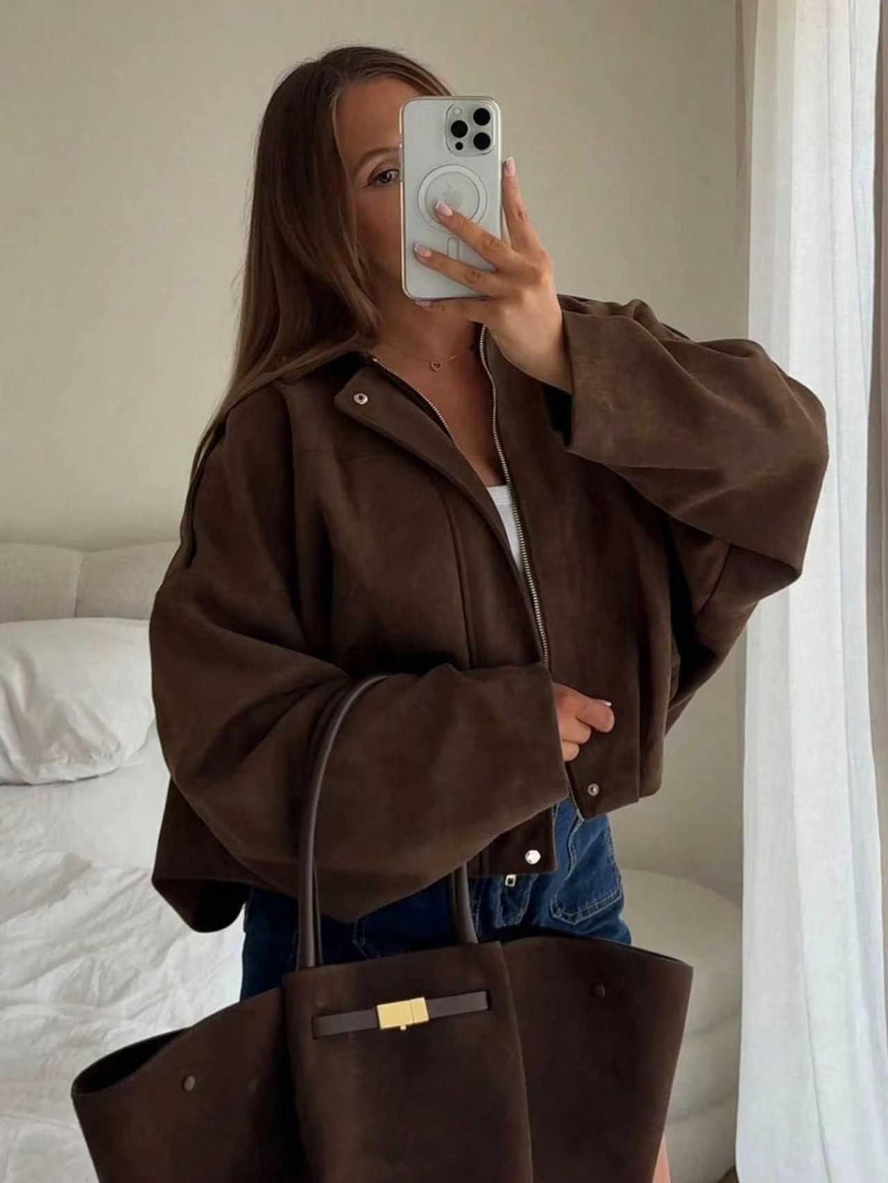 Elegant Solid Color Pilot Jacket for Women, Lightweight Fall Basic Casual Coat, Perfect for Back-To-School and Office, Subtle Luxury Style