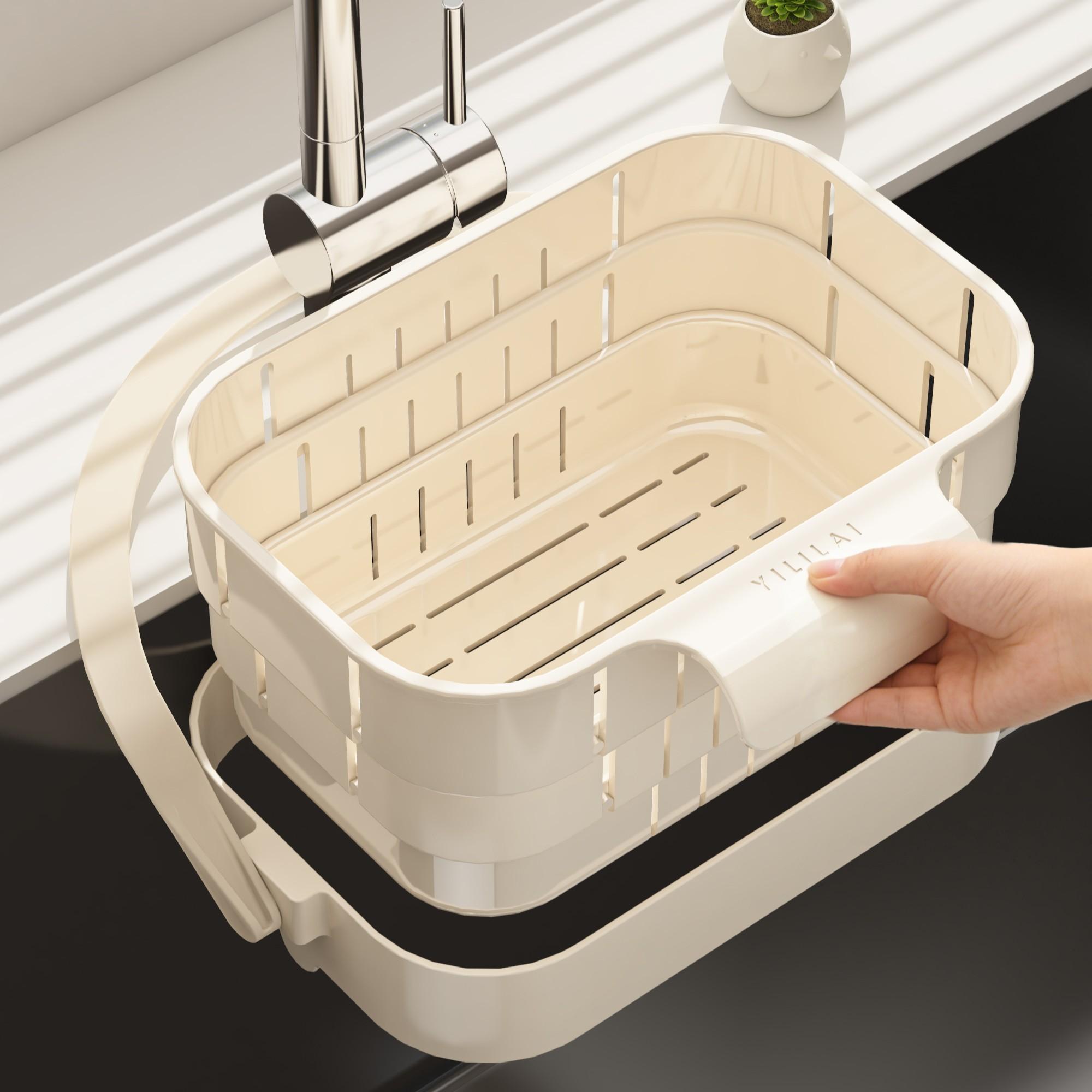 Foldable Adjustable Draining Basket, Keep Kitchen Counter Dry, Vegetable Washing Filter, Plastic Food Filter Accessory