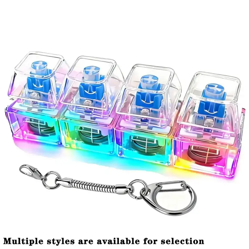 Glowing Keyboard Fidget Keychain - 4-in-1 Light-Up Keyboard Fidget Clicker, Transparent/Black Stress Relief Fingertoy, Portable Stress Relief Tool, Quirky Birthday Sensory Gift (1 Pc)