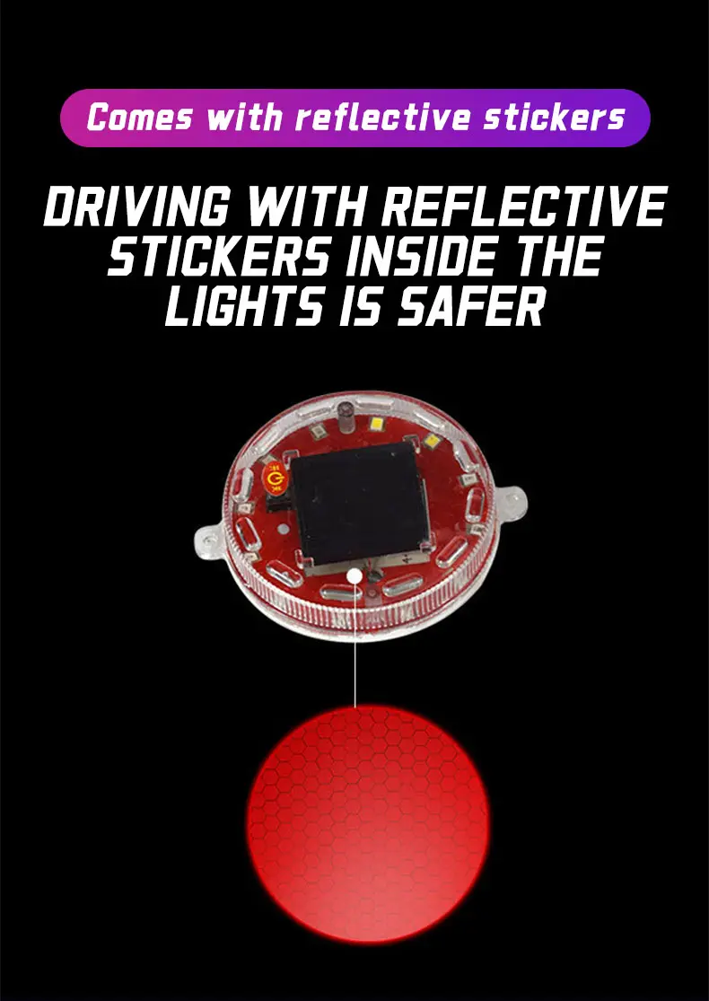Solar-Powered Strobe Warning Light | Touch Control, Auto Light-Sensing, Strong Magnetic Mount, IP68 Waterproof, Multi-Color Flashing Safety Beacon for Vehicles