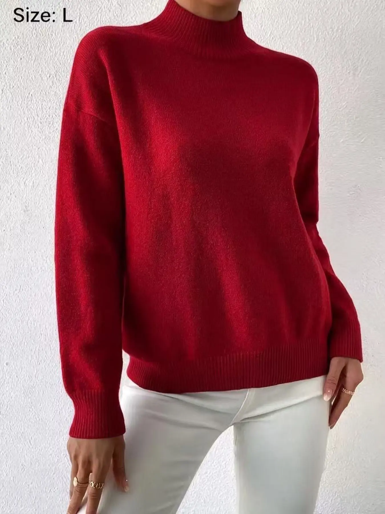 Vintage Half High Neck Short Knit Sweater for Women, Solid, Loose Drop Shoulder, Petite High Waist Slim Fit Inner Top, Casual Wear