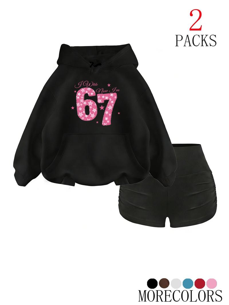 Cool Hoodie Set with High-Waisted Ruched Shorts, Loose Fit, Soft Fabric, Perfect for Fall & Winter, School & Club Wear