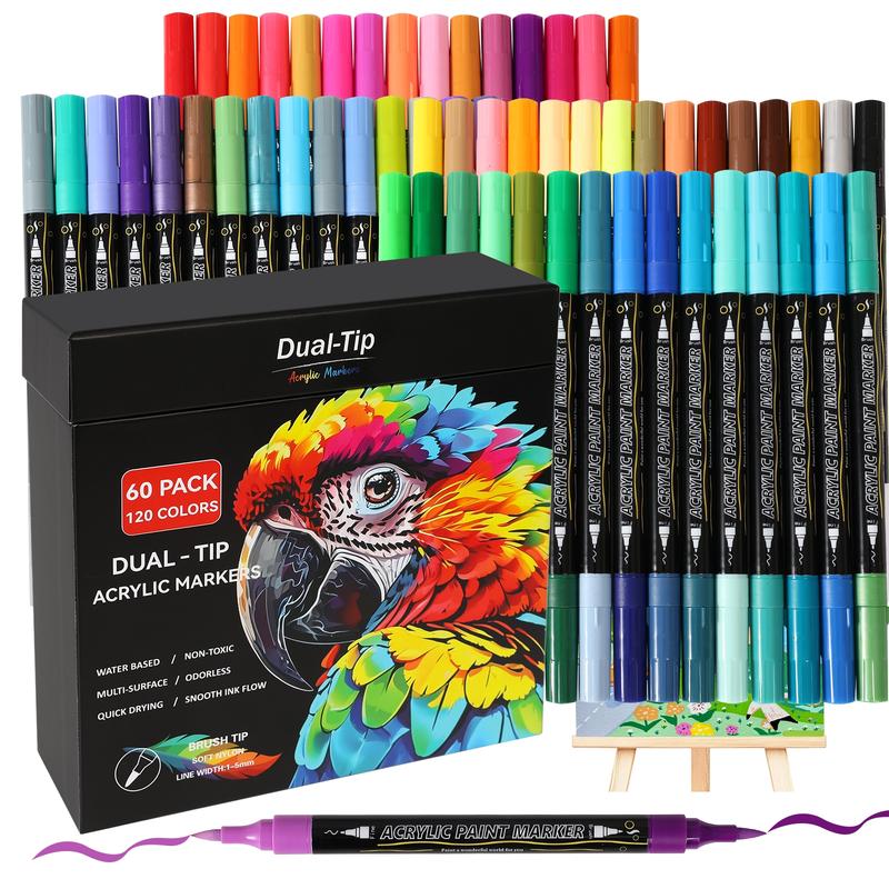 120 Color Acrylic Paint Pens Set, Dual Tip Markers for Art Drawing, Ideal for Rock Painting Wood Ceramic Plastic Handcrafts