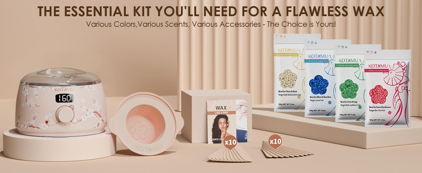 KOTAMU Waxing Kit for Women & Men, Wax Warmer for Hair Removal, Digital Wax Kit with Silicone Pot，Ideal for Face Eyebrow Arm Legs Armpit &Sensitive Skin