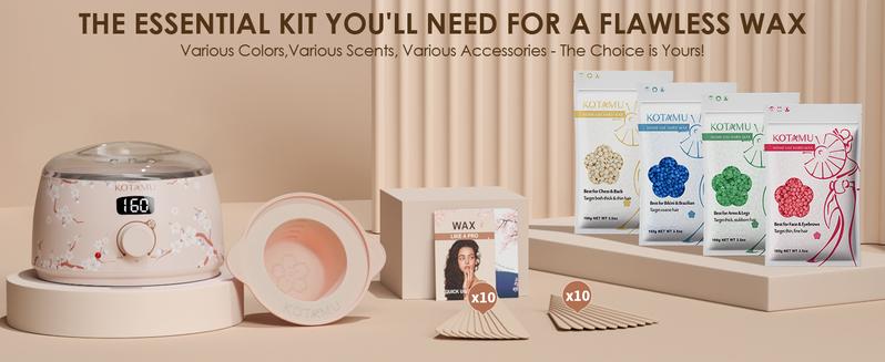 KOTAMU Waxing Kit for Women & Men, Wax Warmer for Hair Removal, Digital Wax Kit with Silicone Pot，Ideal for Face Eyebrow Arm Legs Armpit &Sensitive Skin