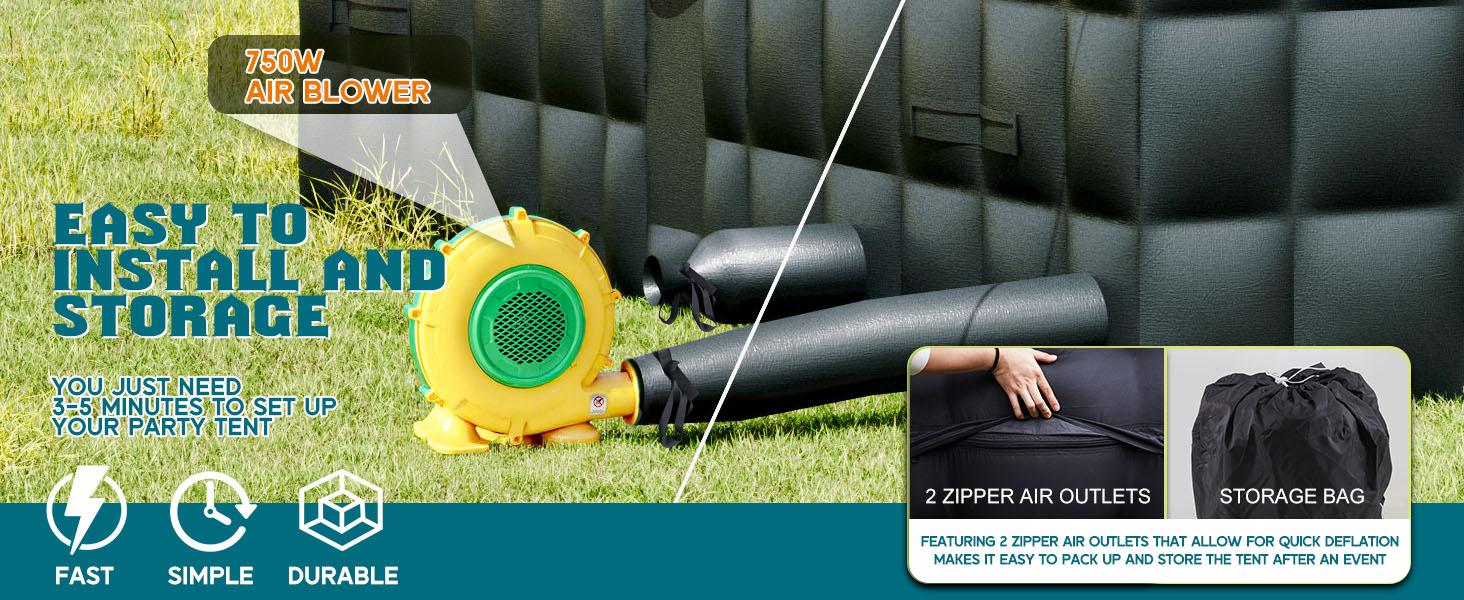 [Ships in 2 Boxes] VanAcc Large Black Inflatable Night Club Tent for Adults with 2 Small Side Doors, Inflatable Nightclub with Logo Area Gazebo Event House for Birthday Wedding Backyard Party