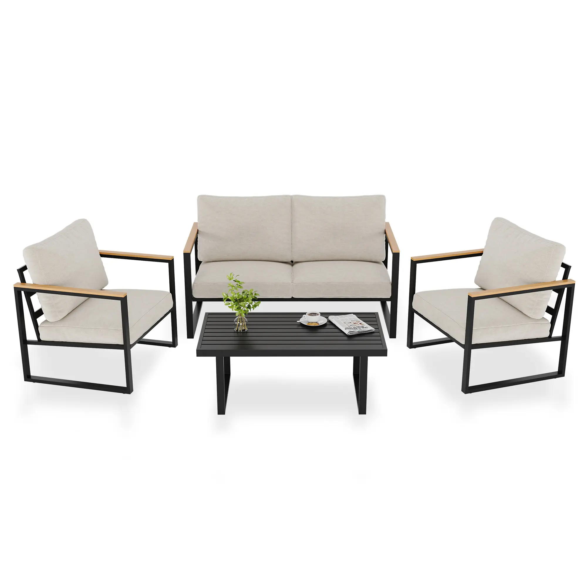 Modern Outdoor Bar Table and Sofa Chair Set – Comfortable Garden Lounge – Durable Patio Furniture – Ideal for Backyard, Lawn, or Terrace
