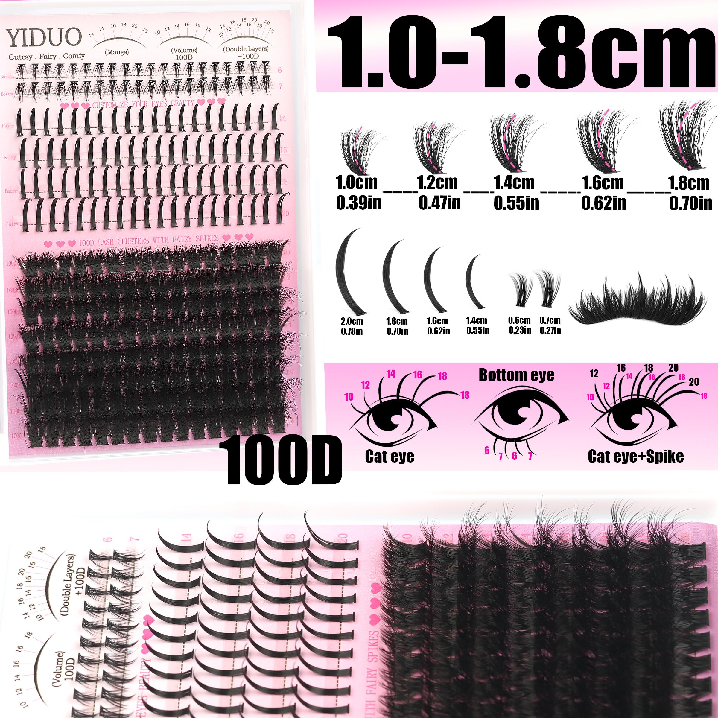 YIDUO Diy Eyelash Extensions 5 Styles Lashes Kit 60D\80D \100D\Spikes Eyelash and Bottom Lashes Clusters Kit 6-18mm Cluster Eyelash Extension Kit 840 Pcs D-Curl With Lash Bond and Seal, Lash Remover，Lash Tweezers,Eyelash Brush