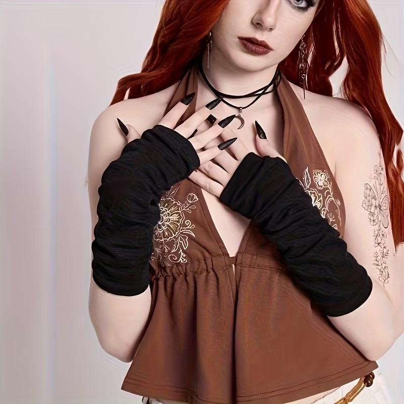 1 Pair of Women's Thermal Arm Sleeves - Winter Thermal Fingerless Gloves, Elastic Arm Warmers for Cosplay Parties, Gym, Commuting - Cold Weather Apparel, - Halloween and Daily Use, Halloween Costume, Gym Wear, Fashionable Design, Snug Fit, Cold