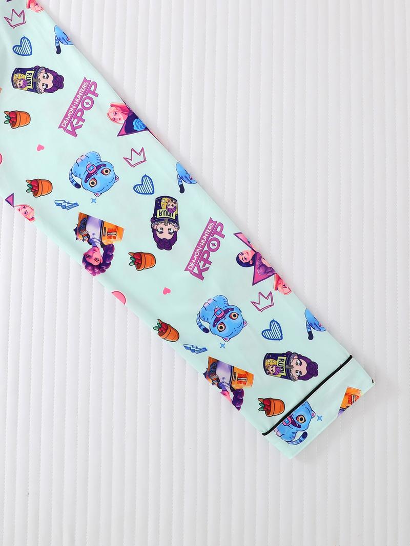 Women's Cartoon Sleepwear Set, Cute Heart Pattern, Comfortable Loose Fit, All-Season Wear, Casual Home Clothing, 2 Piece