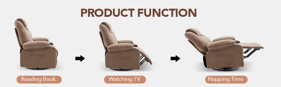 Swivel Rocker Recliner Chair with Heat and Massage, 360 Degree Swivel Rocking Single Sofa with Cup Holders and USB Port, Big Oversized Recliner Chair for Living Room