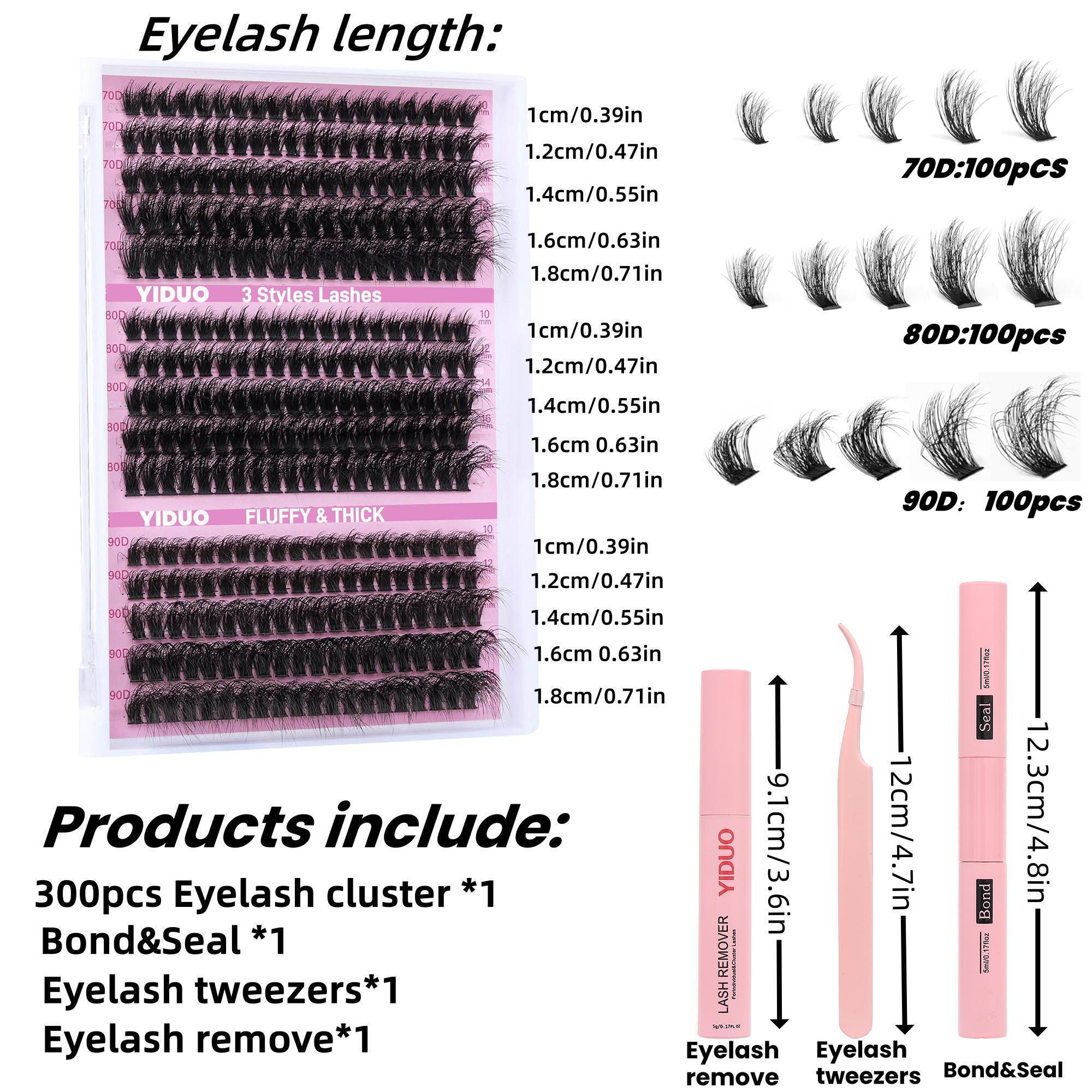 Volume Eyelashes Extension Set, 60D|70D|80D|90D & Thick Volume Lashes Clusters, Individual Lash Extensions Kit, 10-18mm D Curl Lash Extensions Kit with Lash Bond and Seal, Lash Remover, Lash Tweezers, DIY Lash Clusters at Home, Eyelash Bond Glue