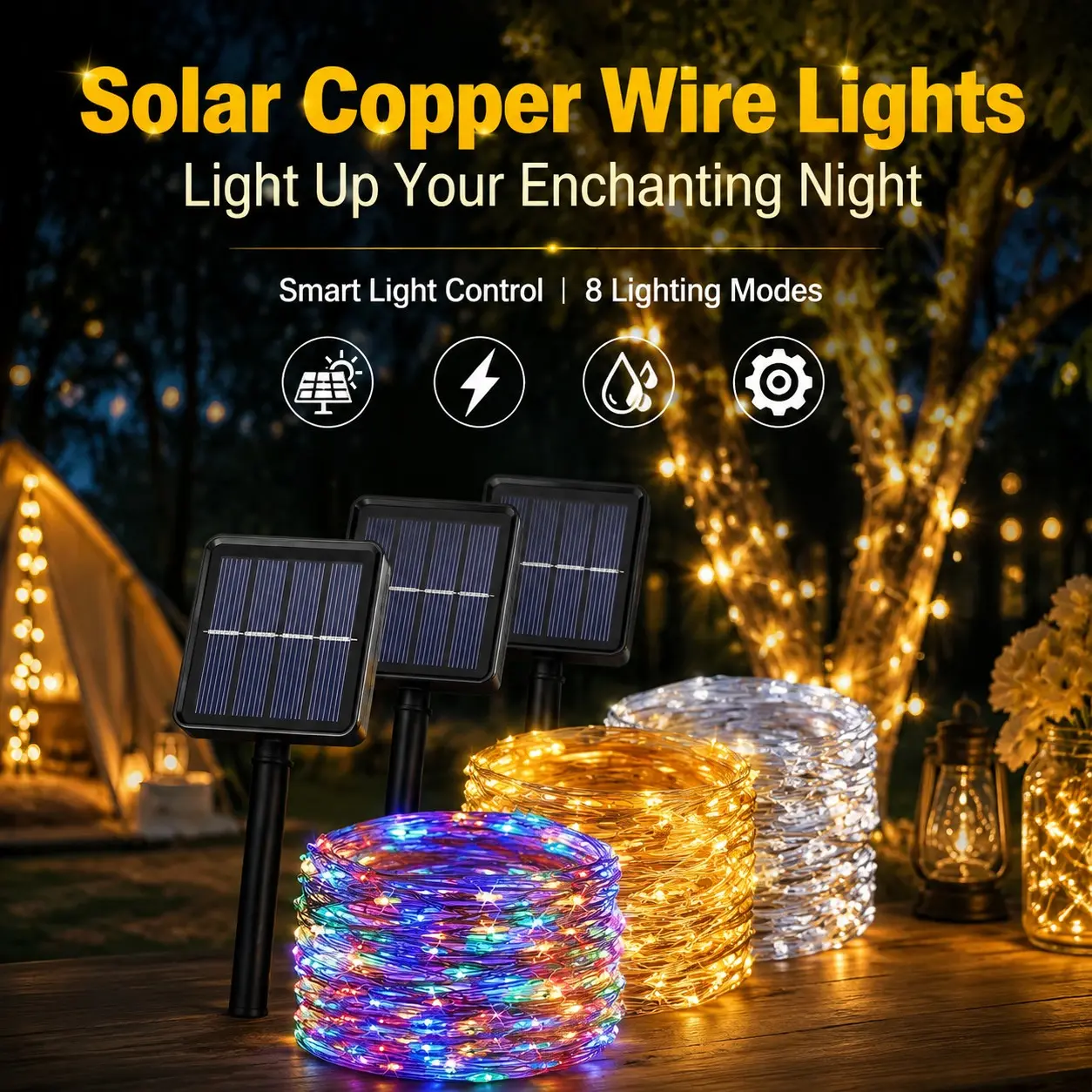 Solar Powered LED String Lights, IP Waterproof Outdoor Decorative Fairy Garland Lights, Auto On/Off Solar Energy Twinkle Lamp with Long Working Time, Weatherproof Hanging Ornament for Garden, Patio, Backyard, Christmas & All Holiday Atmosphere Layout