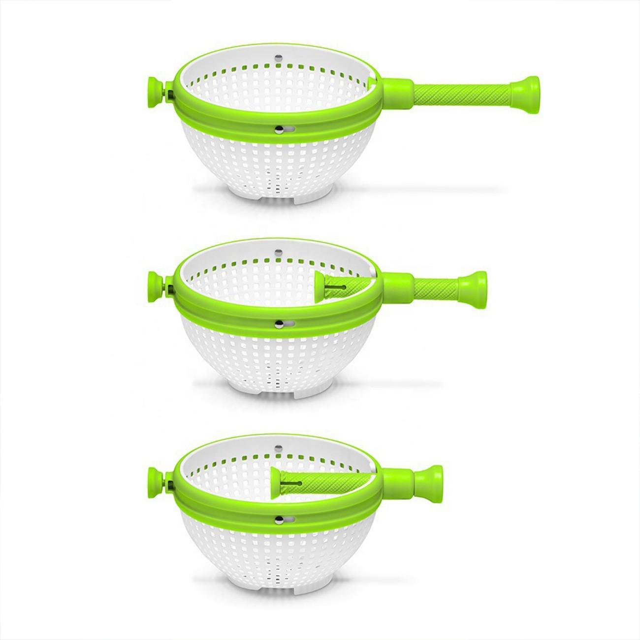 Salad spin dryer, kitchen vegetable cleaner centrifugal water-draining basket, rotating draining basket. Household vegetable and fruit salad spin cleaning, two-in-one easy-to-use and foldable salad spinner and filter strainer.