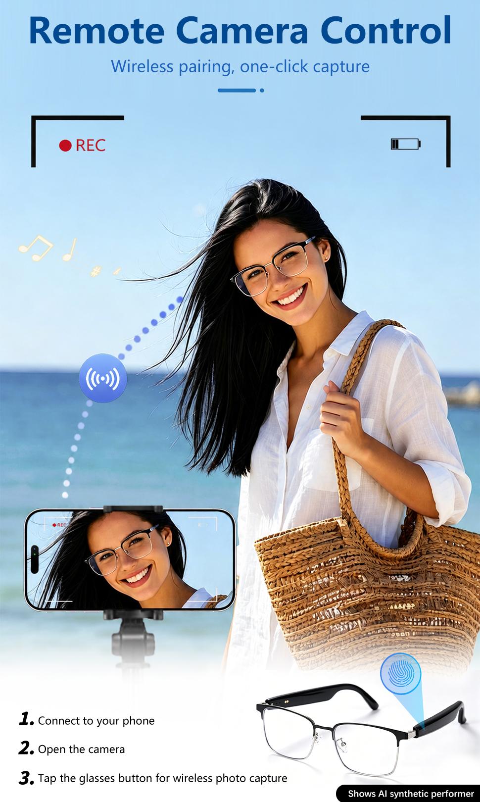 Bluetooth Audio Smart Glasses with Touch Control & Voice Assistant, Photochromic Outdoor Sunglasses, Open Ear Music & Hands-Free Calls, Blue Light Blocking Eyeglasses for Work Travel, Wireless Audio Glasses, Wireless Audio Eyewear