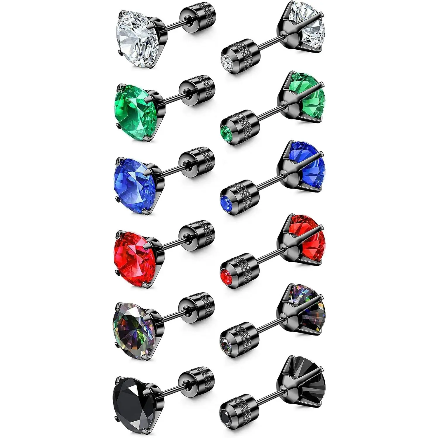 6 Pairs Titanium Screw Back Surgical Stainless Steel Stud Earrings for Men Women Hypoallergenic Multicolor Double Side Piercing Jewelry 6mmGift