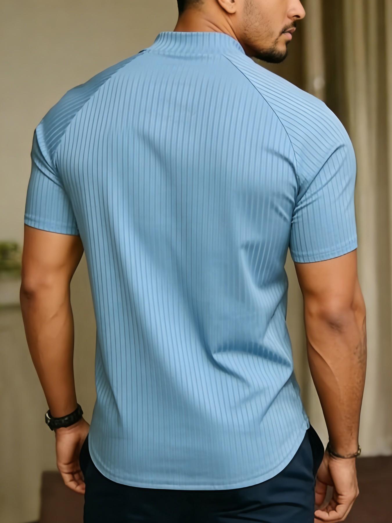 Men's Slim Fit Short Sleeve Quarter Zip Pullover, Quick-Dry Breathable Ribbed Sport T-Shirt, Ideal for Gym, Running, Casual Wear, All Seasons