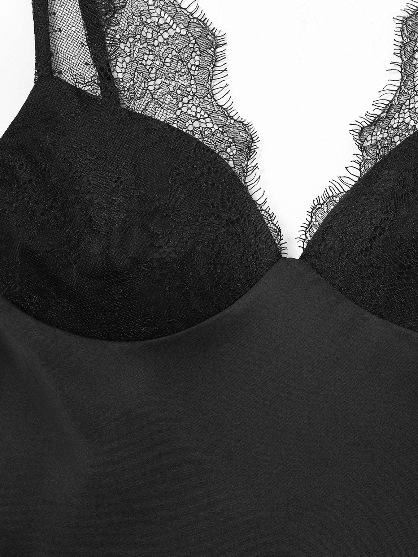 Women's Lace Satin Deep V Neck Tank Top, Slim Fit Sleeveless Design, Fashionable and Comfortable, Elegant Lace Details, Casual Sleeveless Cami