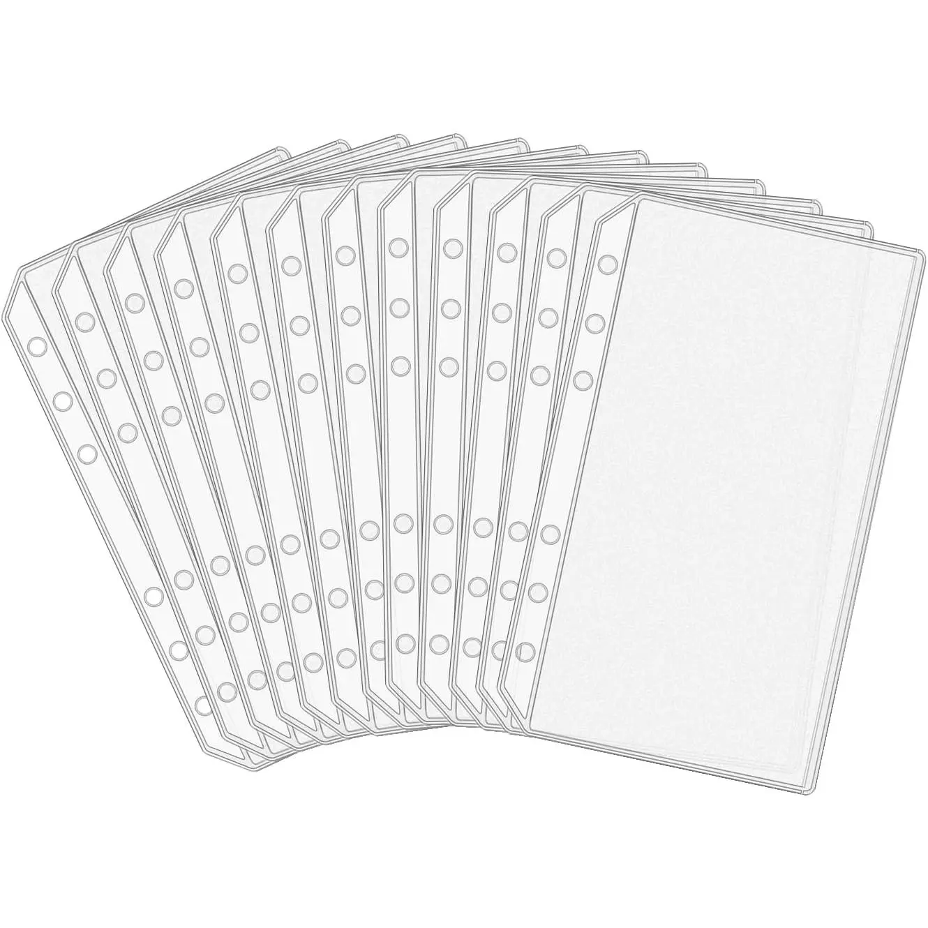 12 count A6 Binder Pockets Frosted PVC Double Side 2 Pockets Binder Pouches 6 Hole Zipperless Side Open  Envelopes for Bills  Organizer