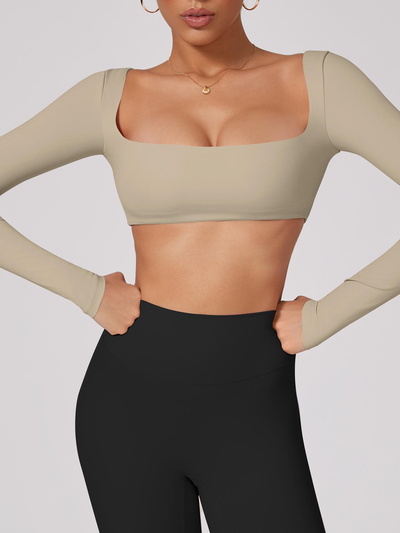 Women's Fashion Sport Top Athletic Style Activewear Square Neck Long Sleeve Short Crop High Elastic Comfortable Breathable Gym Training Running Outdoor Cycling