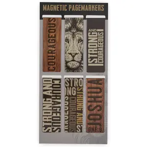 Magnetic Scripture Bookmark Pagemarker Set for Men, Strong & Courageous Lion - Set of 6 Inspirational Scripture Markers for Bibles, Books, Fridges, Multicolor Brown Black Gray Small
