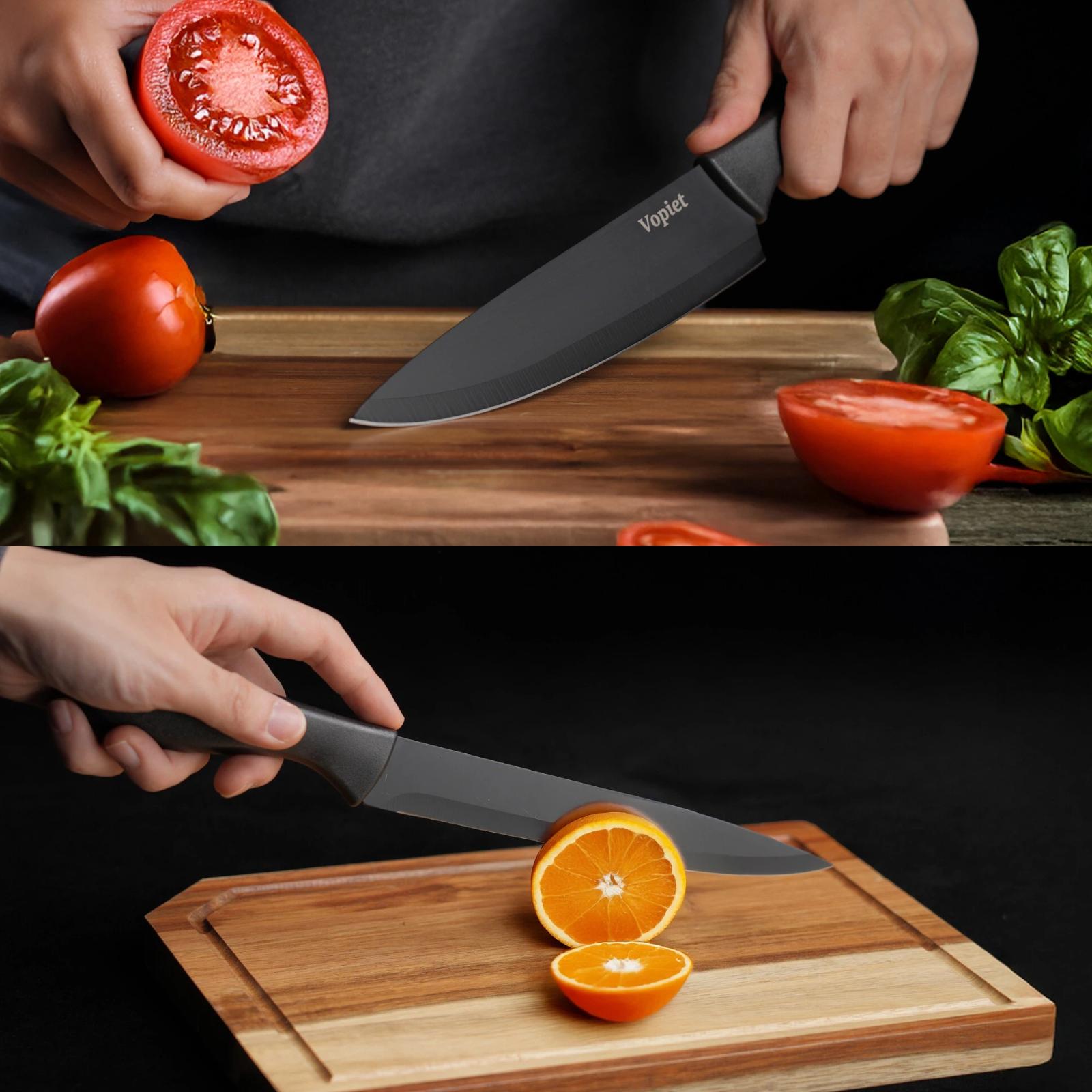 15 Pieces, Knife Set, Plastic Handle, Plastic Storage Holder,  Scissors, with Sharpener, Meat and Vegetable Cutter, Steak Cutter, Washable, Gift Set Utensils Modern Kitchen Container