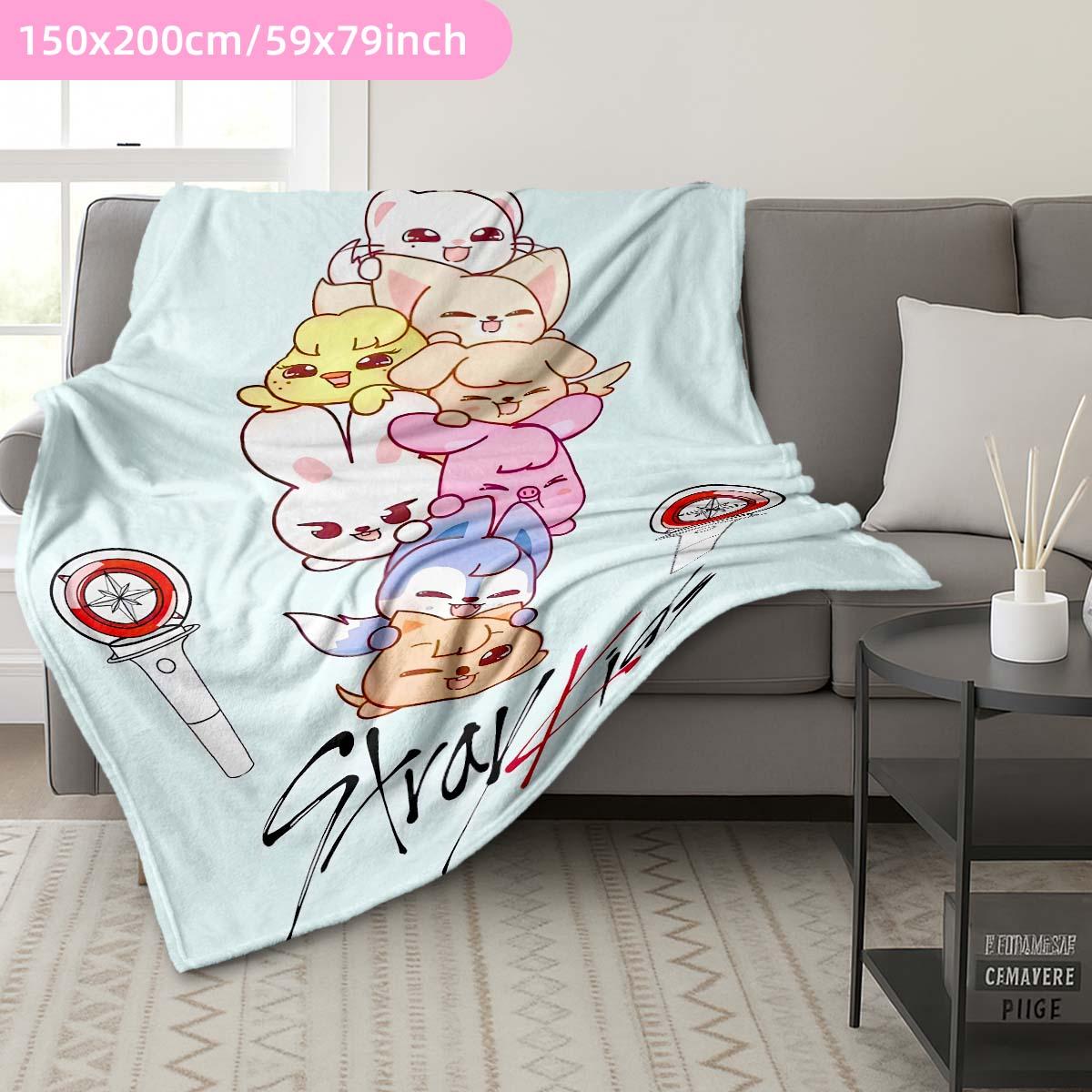 Stray Kids Flannel Blanket, Cute Animal Print, Support Light Element, Soft Healing Throw, Perfect for Fan Bedroom, Sofa, Collectible Gift