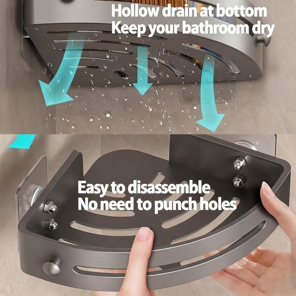 2-Pack Triangular Shower Rack, Three-Tier Corner Storage Shelf, No-Drill Wall-Mounted Bathroom Organizer, Adhesive Corner Holder