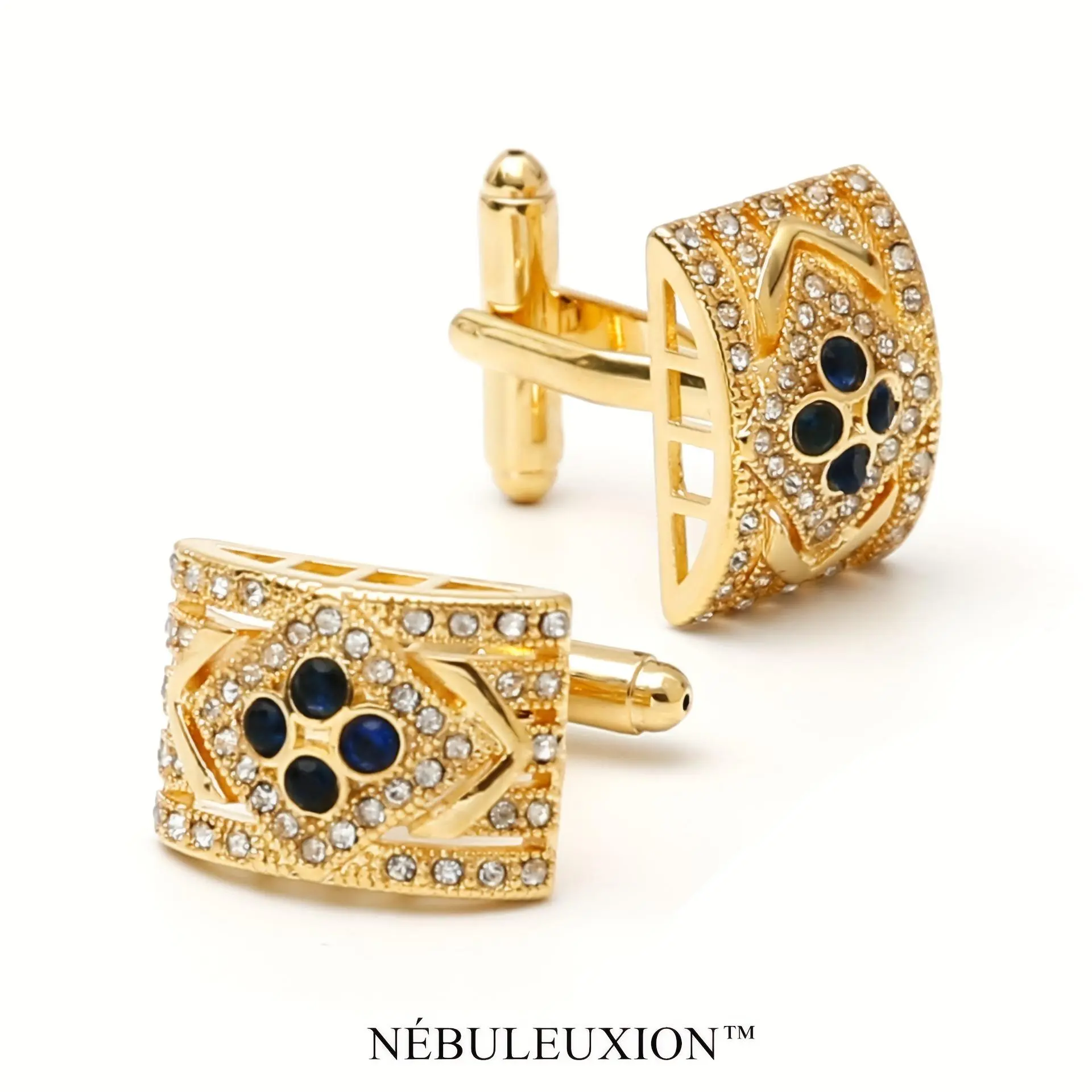 2pcs Best Gift and Glamorous Arc Surface Cufflinks Set with Rhinestones and Zirconias | French Shirt Cufflinks | Cufflinks for Wedding/Banquet/Ceremony/Business