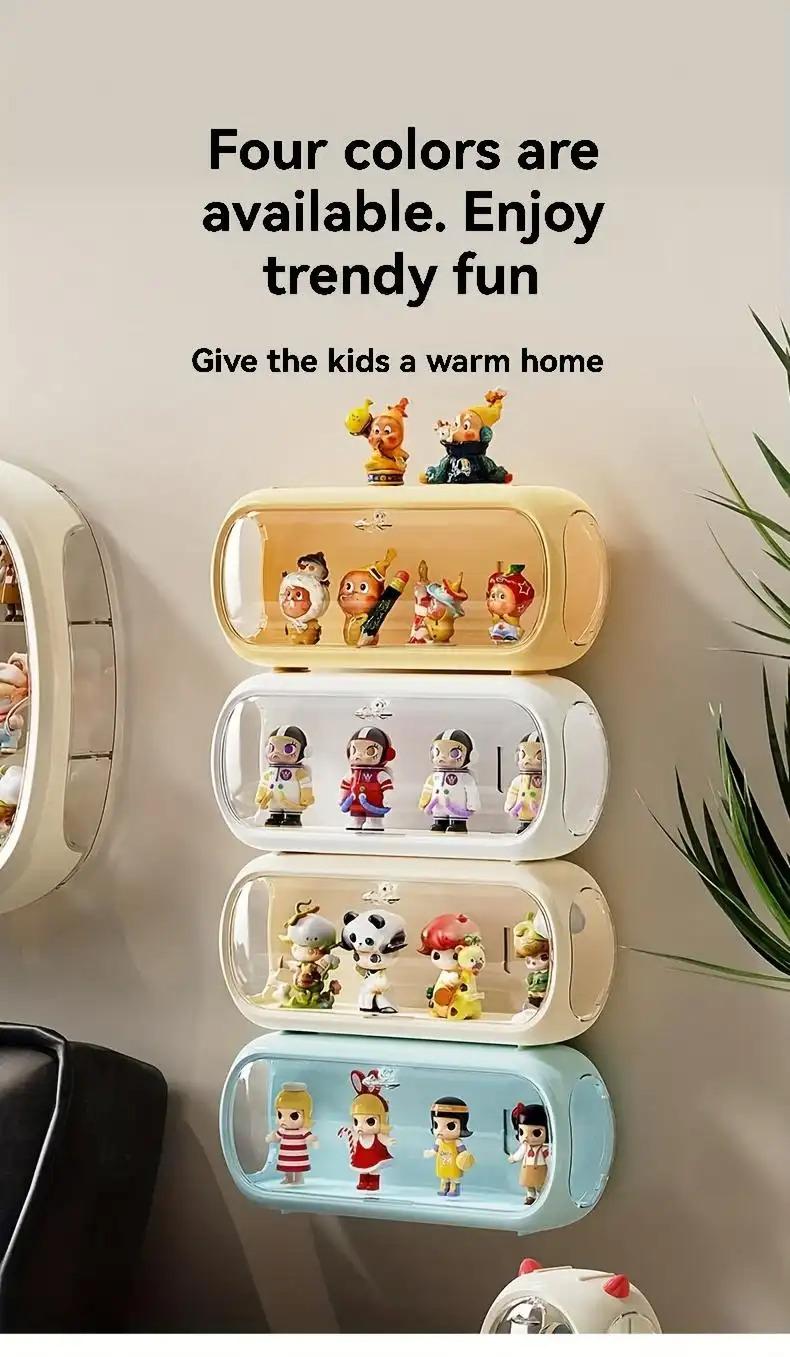 Multi-layer Stackable Collectible Display Box - Transparent Dustproof Acrylic Storage Box with Safety Compartments, Space-saving Organizer for Dolls, Figurines, Model Toys, and Collectible Items (White/Blue/Yellow), Doll Storage Display Cabinet