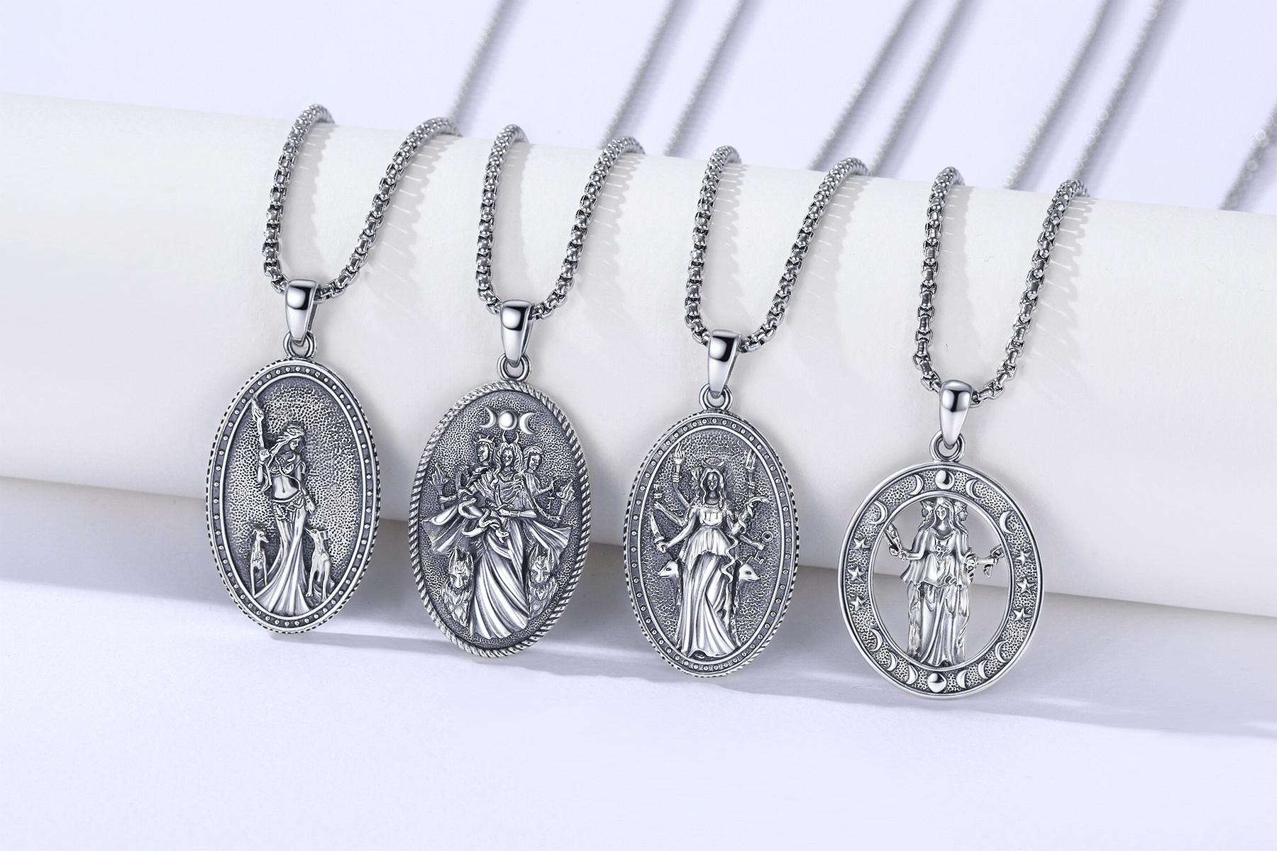 DRINSPER Hecate Necklace 925 Sterling Silver Goddess of Witches of Magic Hekate Pendant Necklace Ancient Greek Mythology The Ancient Origins of the Goddess of Witchcraft and Moon Amulet Jewelry Pagan Jewelry for Women Men TikTokShopBlackFriday SpringState