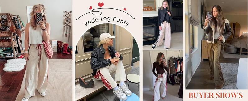 Ommig Women's Wide Leg Track Pants Drawstring High Rise Side Striped Slouchy Palazzo Pants with Pockets