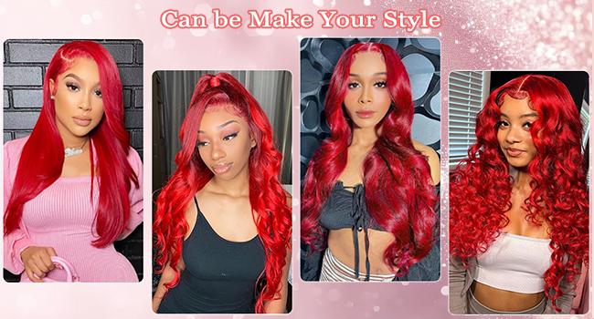 Tuneful 13x6 HD Transparent Lace Front Wig Human Hair Hot Red Color Body Wave Lace Front Wigs Human Hair Red Wigs Human Hair 32 Inch Lace Frontal Wig For Black Women