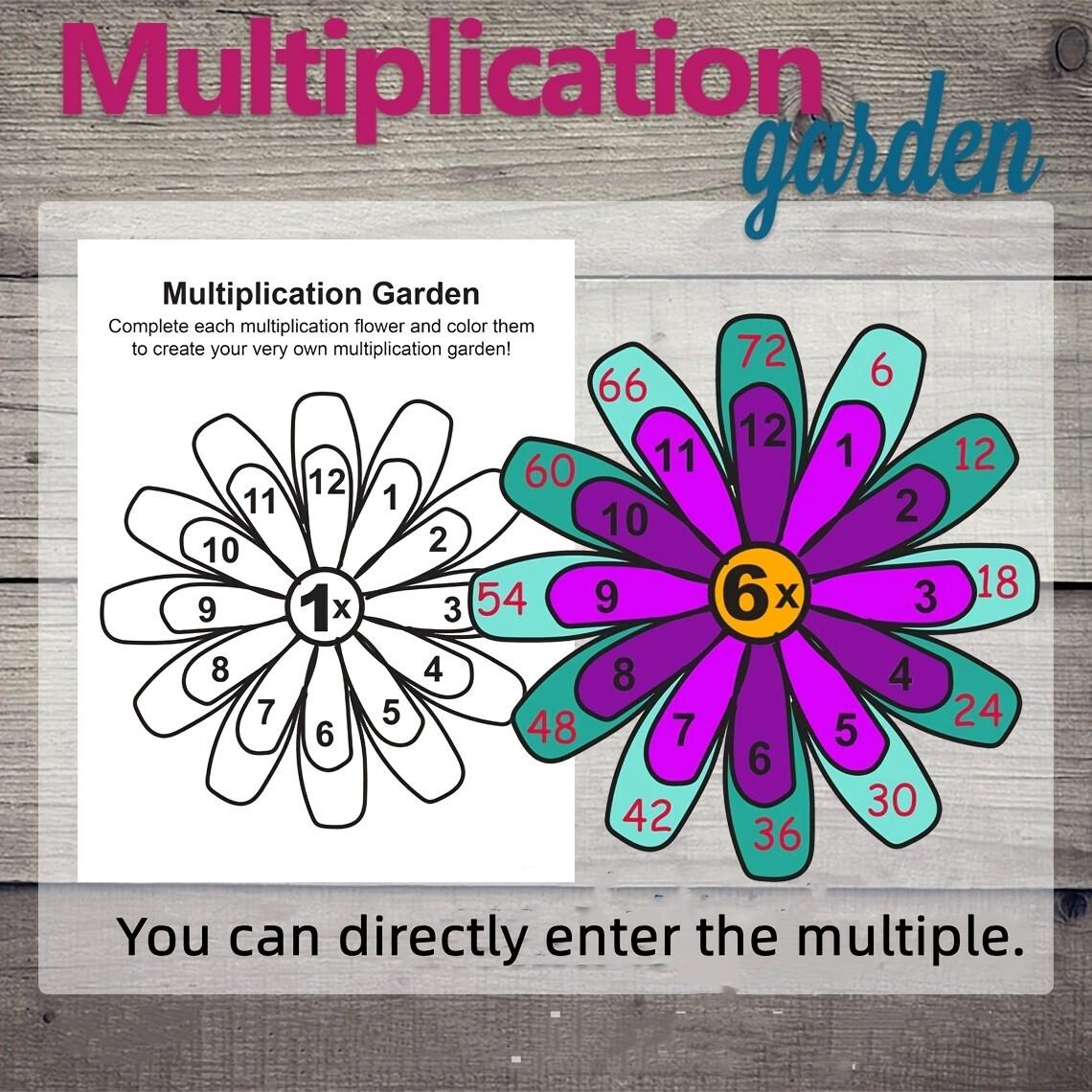 Multiplication Flower Activity Sheets 0-12 Learning, Math Supplement Practice, Multiplication Garden Table, 12 Pcs Educational Toys