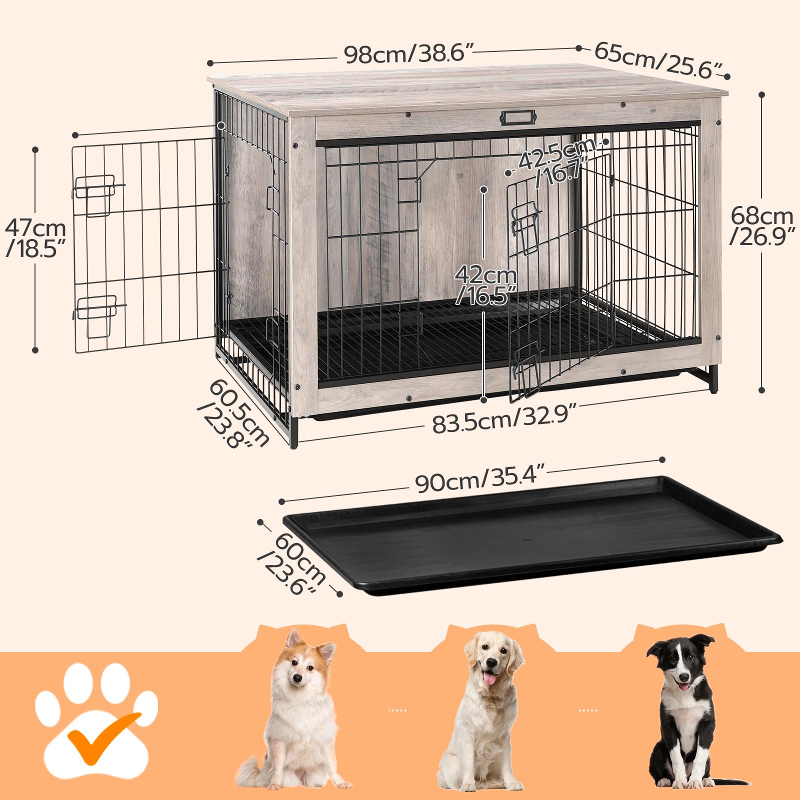 HOOBRO Dog Crate Furniture, 38.6" Large Dog Kennel Indoor, Wooden Dog Crate with Pull-Out Tray, Double Doors Dog House, Modern Side End Table for Small/Medium/Large Dog, Greige Cage for Home HOOBRO Dog Crate Furniture, 38.6" Large Dog Kennel Indoor, Wooden Dog Crate with Pull-Out Tray, Double Doors Dog House, Modern Side End Table for Small/Medium/Large Dog, Greige Cage for Home