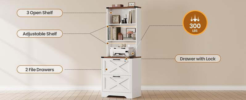 SEDETA 2 Drawer File Cabinet with Lock Wood Filing Cabinet with Adjustable Storage Shelf