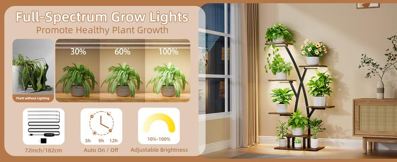 Plant Stand Indoor with Grow Lights - 7 Tiered Plant Shelf Indoor, Corner Plant Stands for Indoor Plants Multiple, 42" Metal Plant Shelves, Plant Flower Holder Display Rack for Home Patio Balcony