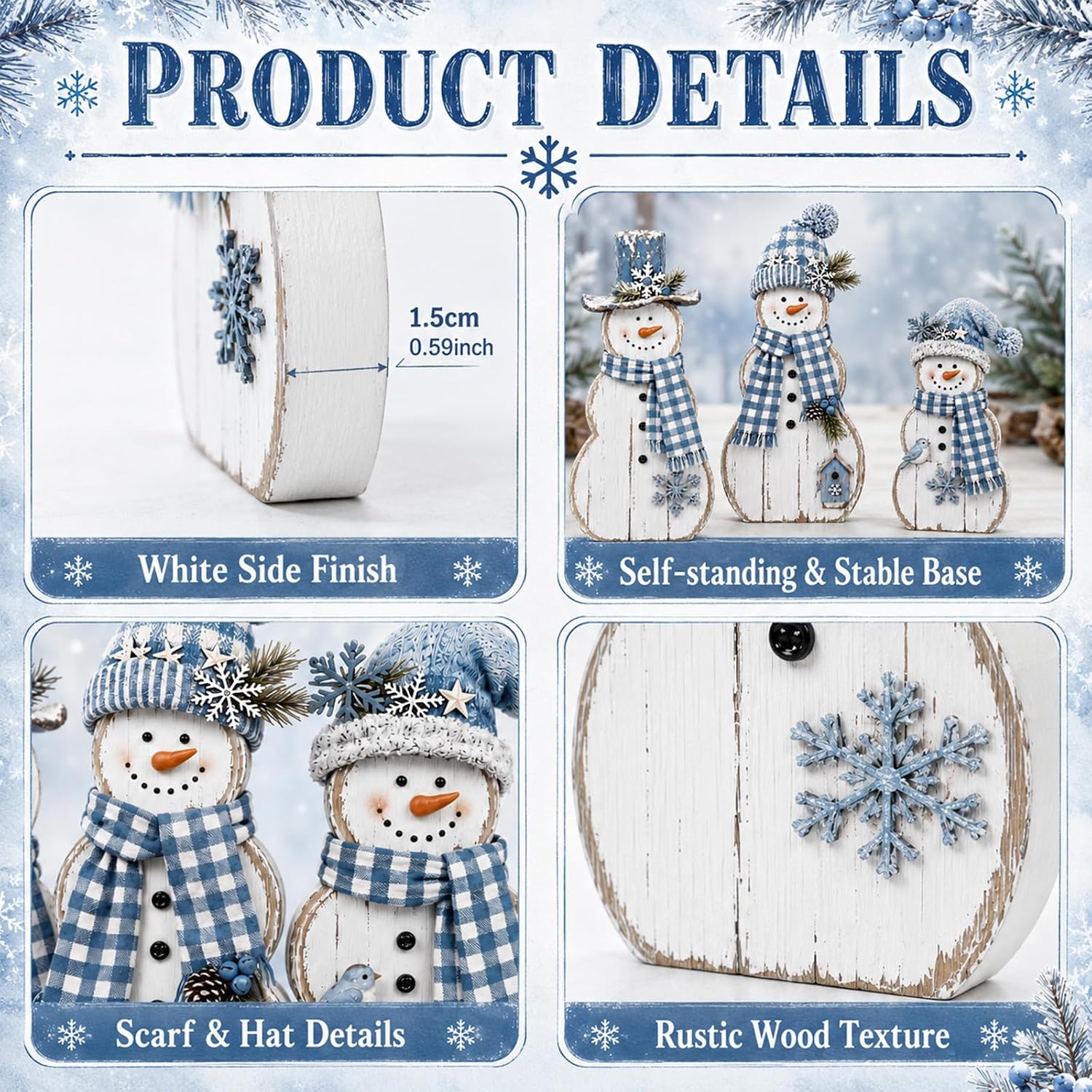 3 count Blue Christmas Table Decorations Wooden Snowman Sign | Christmas Snowman Centerpieces, Merry Christmas Winter Tiered Tray Desktop, Winter Party Decor for Indoor  Kitchen Gifts