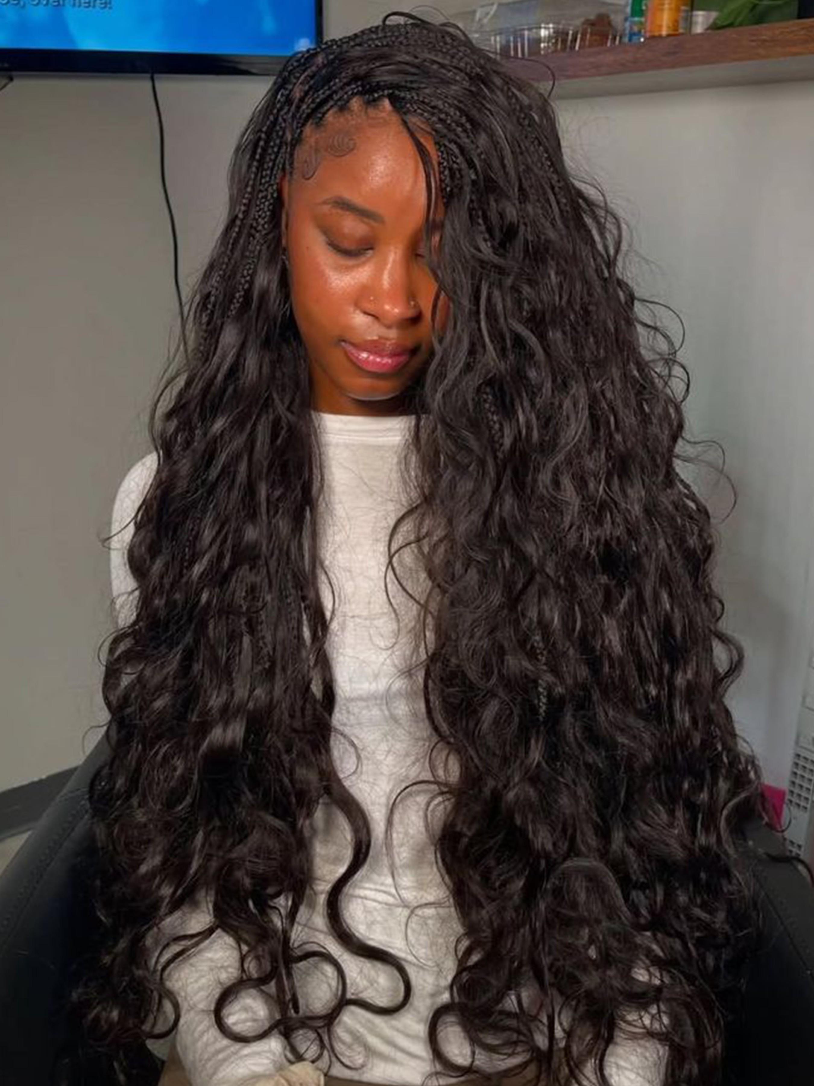 3 Packs Body Wave Braiding Hair 24 Inch Long Pre-Feathered Synthetic Hair Braids for Boho Box Braids Ocean Wave Crochet Braiding Hair Extensions for Women Wavy Hairpieces