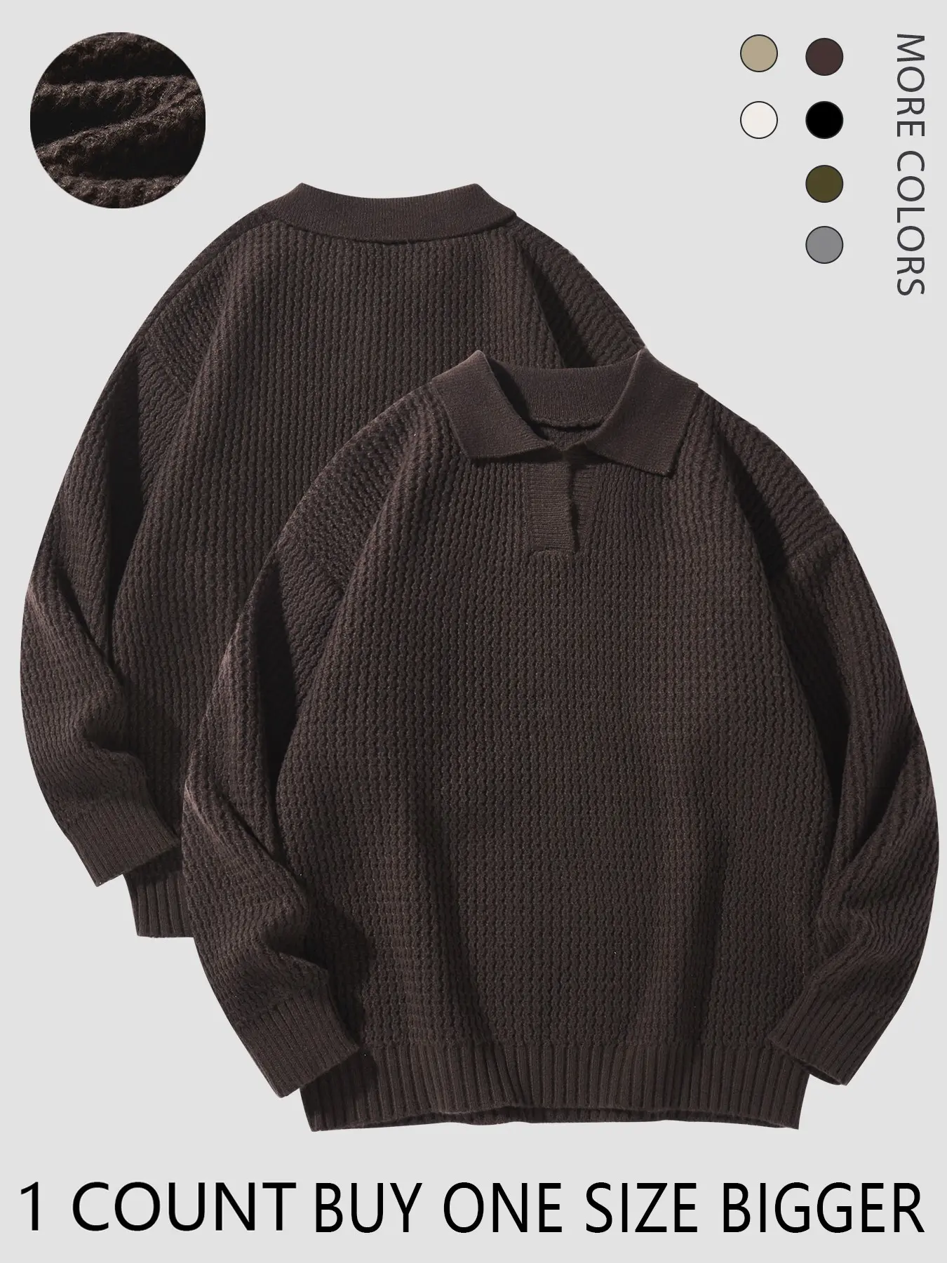 Men's Solid Drop Shoulder Collared Sweater, Regular Fit Casual Long Sleeve Jumper for Fall & Winter, Men's Knitwear for Daily Wear