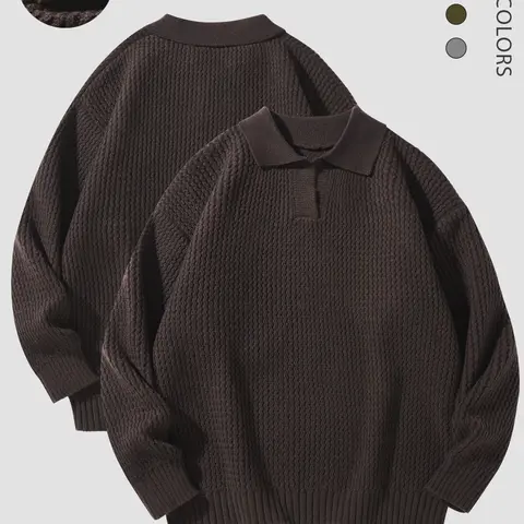 Men's Solid Drop Shoulder Collared Sweater, Regular Fit Casual Long Sleeve Jumper for Fall & Winter, Men's Knitwear for Daily Wear, Tops