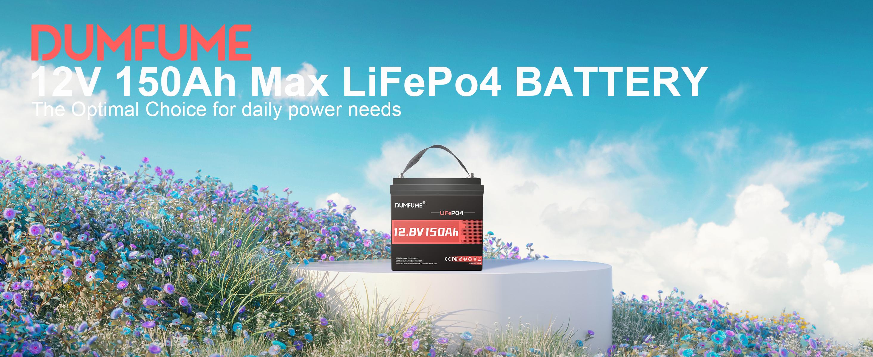 12V 150Ah Lithium LiFePO4 Long Lasting Battery - 100A BMS with Low Temp Cut-Off, Automotive-Grade Cells, 15000+ Deep Cycles, Ideal for Solar, RV, Home Energy Storage