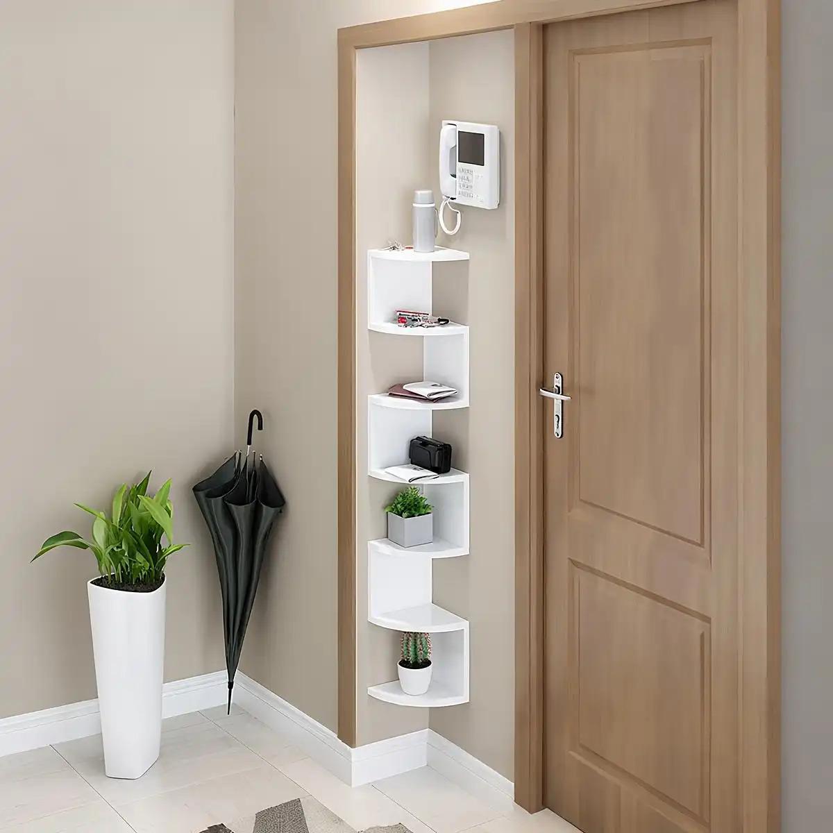 Home corner storage rack, wall triangular hanging storage shelf, corner divider, multi-level bookshelf for walls in kitchen, multi-layer wall-mounted storage, Wall Mounted Organizer