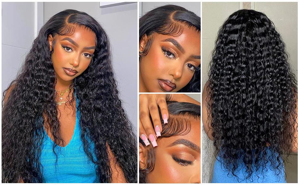 Lemoda 210% Density 13x6 Full Lace Frontal Virgin Human Hair Wigs 15A Water Wave 13x6 HD Lace Front Wigs Deep Wave Human Hair Wig Wet and Wavy Wig Pre Plucked With Natural Hairline