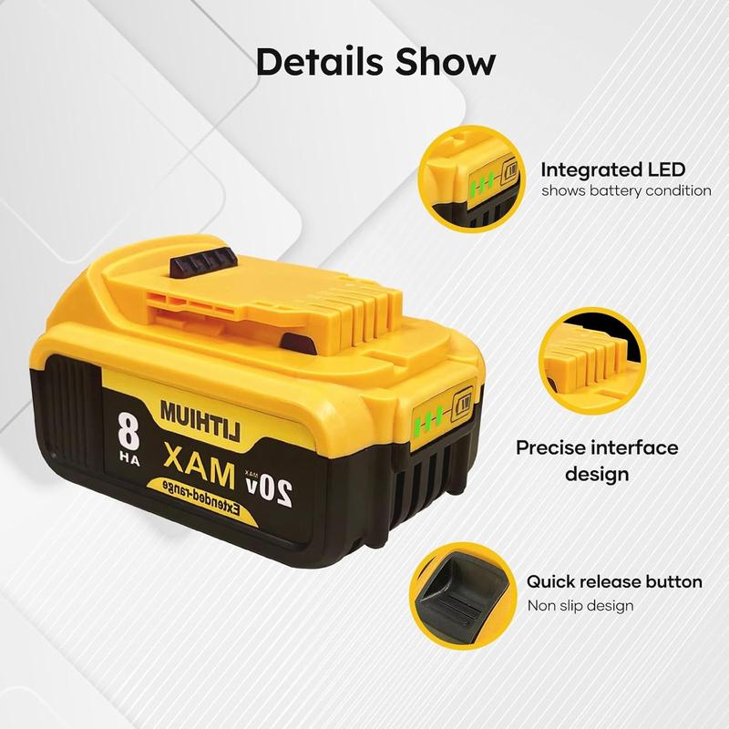 2 Pcs 8000 Mah For Dewalt 20v Batteries Suitable For Electric Drills, Hair Dryers, Grinders, Car Washers, Etc.! Auto Repair Tools, Gardening Tools, Renovation Tools And Other Tools Of The Same Brand Can Be Used 2 Pcs 8000 Mah For Dewalt 20v Batteries Suitable For Electric Drills, Hair Dryers, Grinders, Car Washers, Etc.! Auto Repair Tools, Gardening Tools, Renovation Tools And Other Tools Of The Same Brand Can Be Used