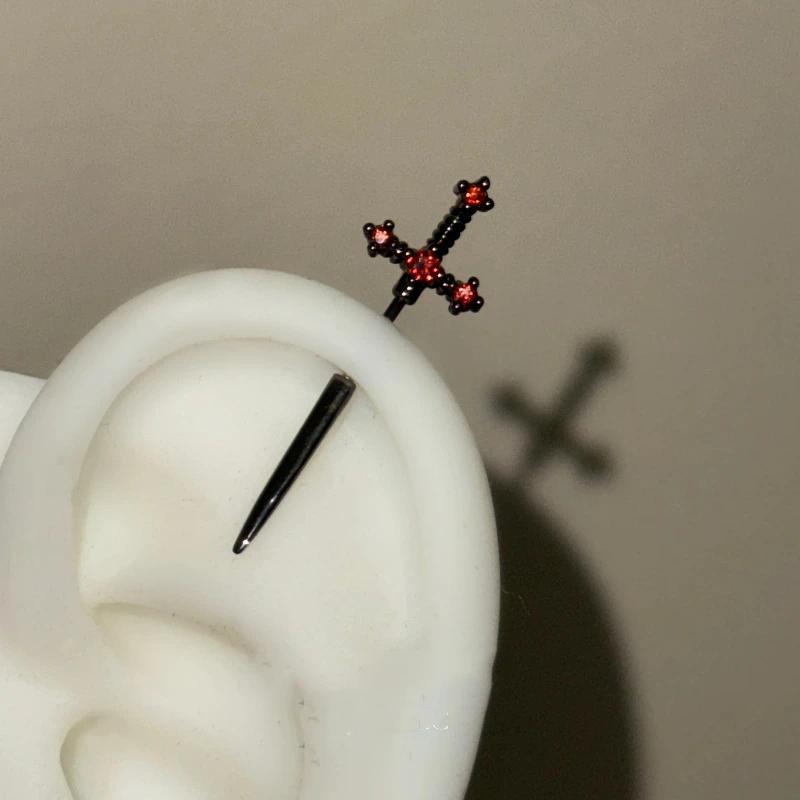 1 Pcs Excalibur Demon Sword Ear Studs, Surgical Steel Wing Helix Conch Ear Piercing Jewelry, Anti-allergic Cartilage Earring