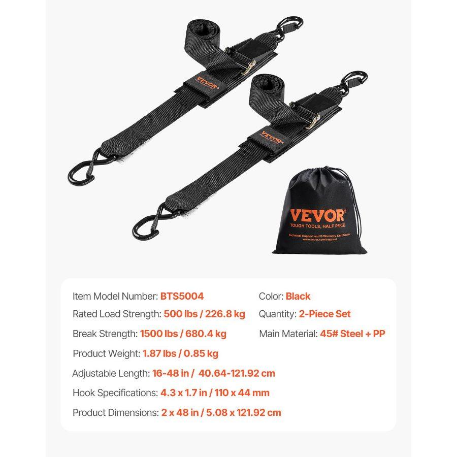 VEVOR Retractable Ratchet Straps, 2 inx 4 ft Ratchet Tie Down Straps with Security Lock S Hooks, 2 Pack Heavy Duty Ratchet Tie Down Straps with 1500 lbs Break Strength, for Trailers, Vehicles, Boat