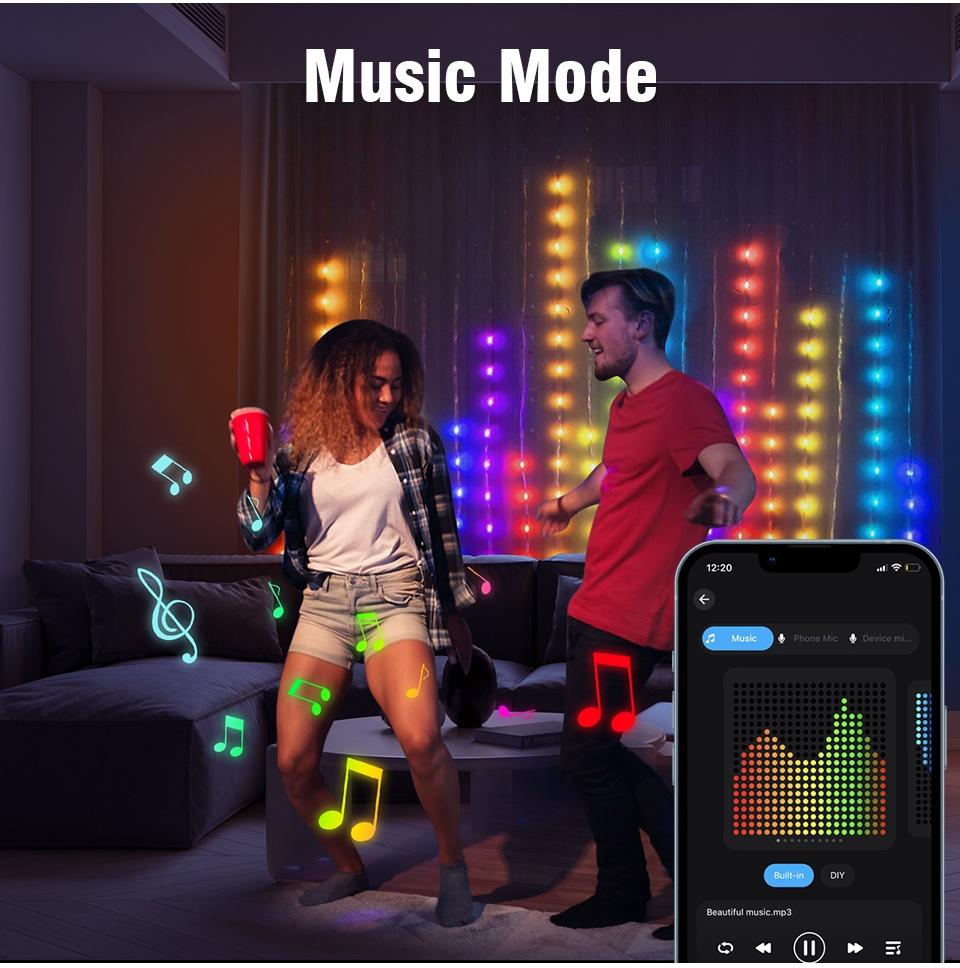 USB Powered RGBIC LED Curtain Light, 1 Count Smart APP Control Curtain Light, Waterproof Christmas LED String Light for Bedroom Backdrop Decor, Indoor Outdoor Party Bar, Led Rgb Lights