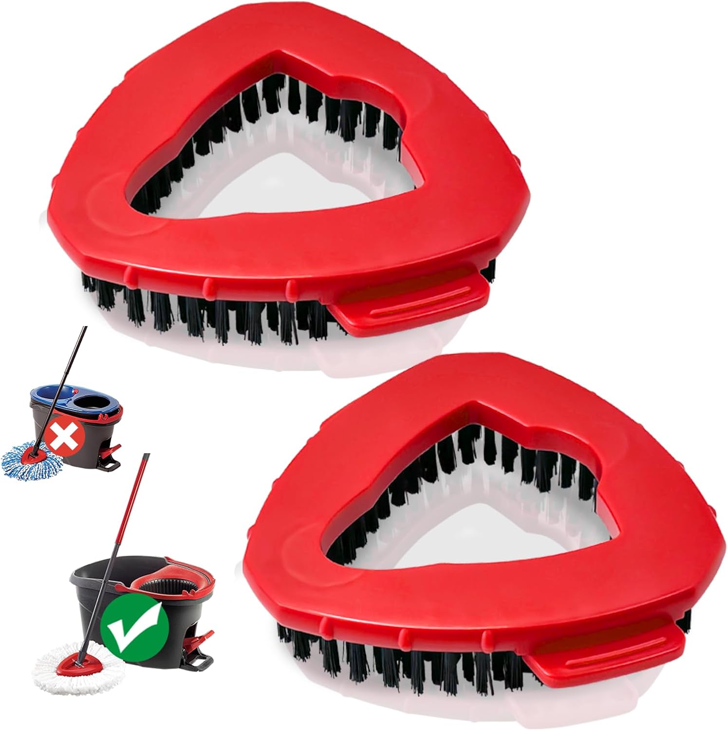 Spin Mop Scrub Brush Head, 2 Pcs Scrub Mop(Hide inside) + 3 Pcs Mop Head Replacement Compatible EasyWring 1-Tank System, Hard Bristle Cleaning Scrubber Mop Head for Bathroom, Kitchen, Tub and Tile